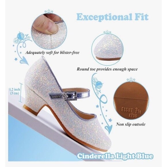 EIGHT KM Big Girls High Heel Dress Shoes Mary Jane Princess Pump Spark Size 35 - Picture 3 of 12